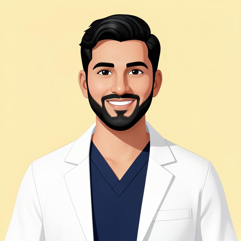 Fictional illustrated portrait of Dr. Arman Rafiq