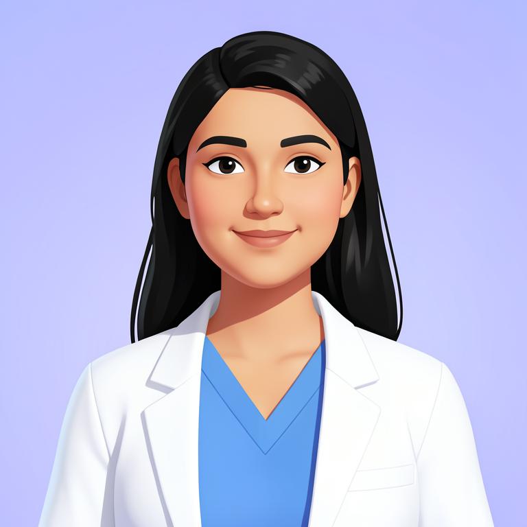 Fictional illustrated portrait of Dr. Ayesha Noor