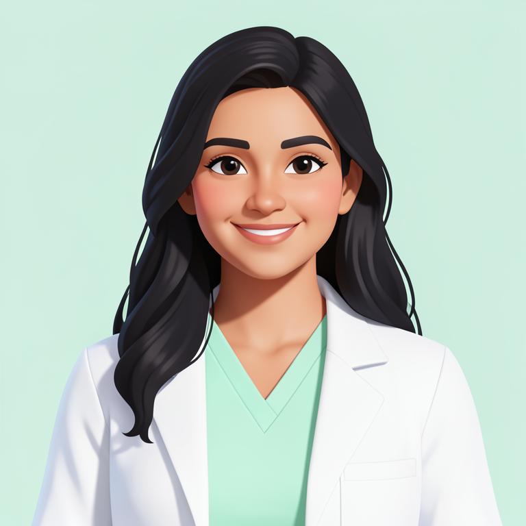 Fictional illustrated portrait of Dr. Mira Sen