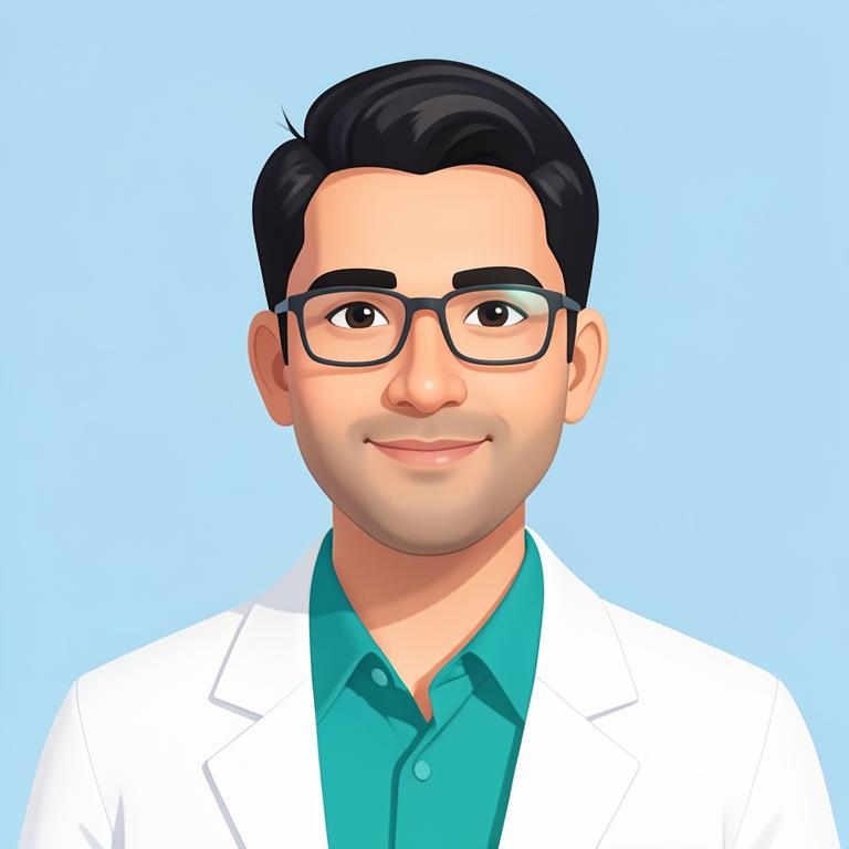 Fictional illustrated portrait of Dr. Rafi Karim